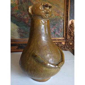 Anthropomorphic Vase In Puisaye Stoneware, Signed
