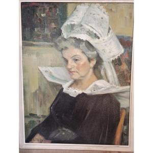 Painting "breton Woman From Concarneau" By Jean Louis Le Toullec