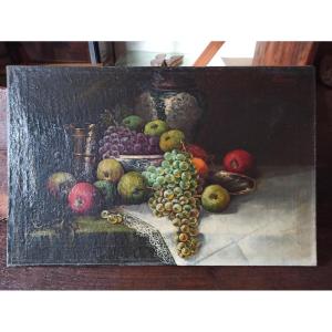 Oil On Canvas, Still Life With Fruit, 19th Century