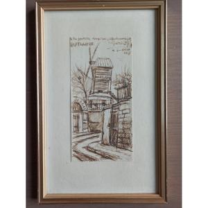 Pen And Ink Drawing Of Montmartre And The Moulin De La Galette 