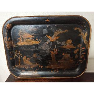 19th Century Sheet Metal Serving Tray With Chinoiserie Decoration
