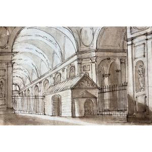 Francois Marius Granet (1775-1849) Chapel And Church Interior Old Lavis Drawing