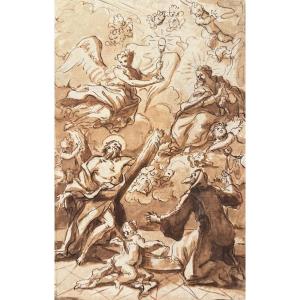 Neapolitan School From The 18th Century Religious Scene Old Italian Drawing Ink