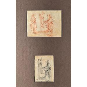 Attributed To Jacques Callot (1592-1635) Two Studies The Butcher Old Drawing 