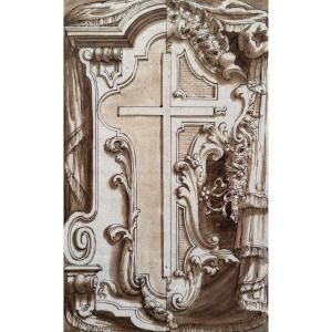 Italian School XVII Cross Study Ink And Wash Old Drawing 