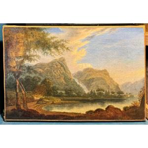 French School Late 18th Century Landscape Oil On Canvas Old Painting 