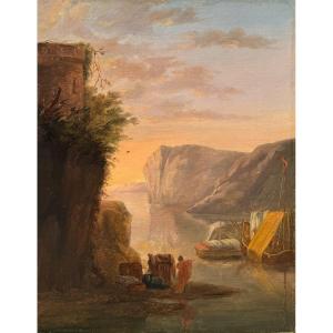 French Or Italian School Around 1800 Landscape Oil On Canvas Old Painting
