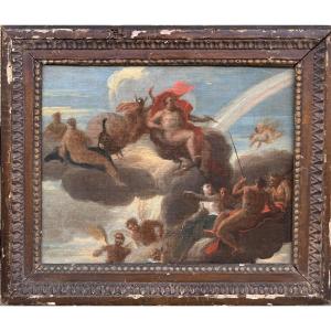 French School 18th Century Mythological Study Oil On Panel Old Painting