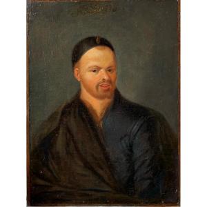 Portrait Of François Rabelais Oil On Canvas Antique Painting