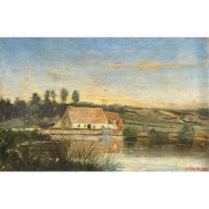 Antoine Chintreuil (1814-1873) Landscape With A Pond Oil On Canvas Antique Painting