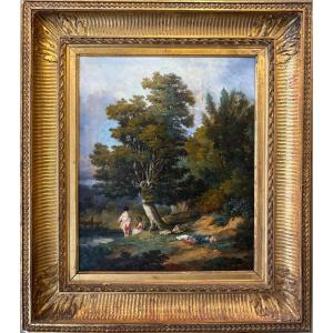 The Bathers, 1851 Oil On Canvas Old Painting Signed Mortier