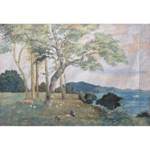 School Late 19th Century Dated 1896 Monogram Landscape Of The Côte d'Azur Old Painting 