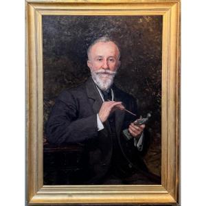 Portrait Of Sculptor Jules Dalou Late 19th Century French School Old Painting Oil On Canvas