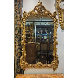 Large Provençal Mirror In Carved And Gilded Wood Transition Period XVIII