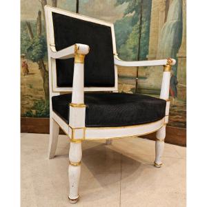Armchair From The Château De Compiègne Stamped P.marcion, Empire Period, 19th Century