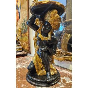 "au Nubien" Sculpted Wood Bench, Venice, 19th Century