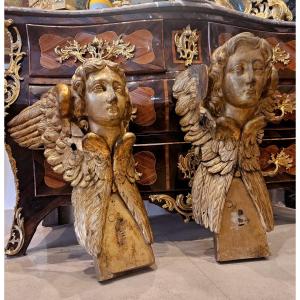Pair Of Angels In Carved And Gilded Linden, Regency Period, Early 18th Century
