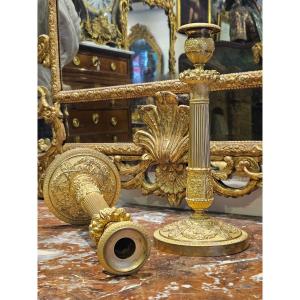 Pair Of Large Candlesticks Signed Gérard-jean Galle "1788-1846" Early 19th Century
