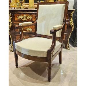 Officer's Armchair Stamped P.marcion Empire Period Early 19th Century 