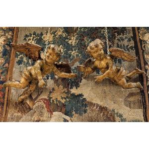 Pair Of Carved Wooden Cherubs, Louis XIV Period, 17th Century
