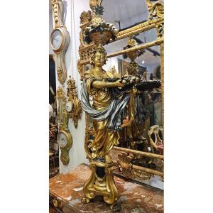 Polychrome And Gilded Carved Wooden Torchère Door, Louis XIV Period, Late 17th Century