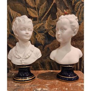 "les Enfants Brongniart" d'Après Houdon Par Tharaud Limoges Début XX ème