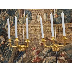 Pair Of Restauration Period Gilt Bronze Wall Lights XIXth Century