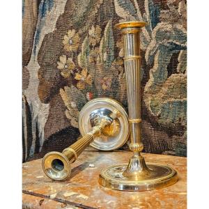 Pair Of Quiver-shaped Candlesticks In Gilded Bronze, Consulate Period, 18th Century