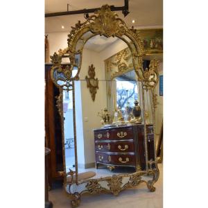 Important Mirror With Parecloses In Carved And Gilded Wood Regency Period Early XVIII