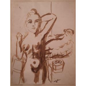 Naked Women, Lavis Drawing By Alfred Pellan