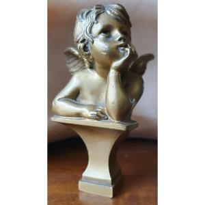 Seal, Cherub Wax Stamp In Gilt Bronze Signed By Luca Madrassi