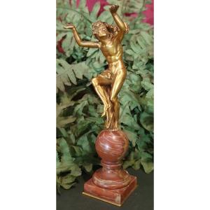 Gilded Bronze Bacchus Child On The Back Of A Satyr 19th Century