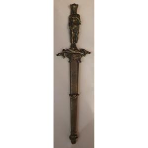 Romantic Dagger - Hybrid Figure Of Satyr And Devil - Gilt Bronze - XIXᵉ Century