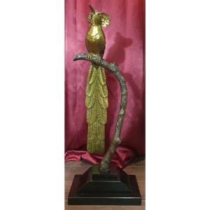 Sculpture Of A Bird On A Branch In Bronze And Marble Base Signed Molins Circa 1930
