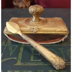 Bronze-plated Blotter And Letter Opener, Susse Frères, Signed Guenardeau