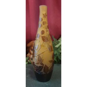 Single-flower Vase émile Gallé With Mulberry Branches Circa 1920 