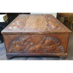 Box Covered In Embossed And Repoussé Leather, Naturalistic Decoration And Scene Of Eve In The G