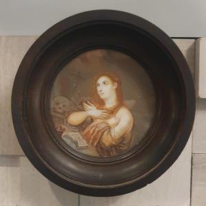 19th Century Miniature Of Saint Mary Magdalene As A Penitent