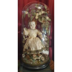 Wax Baby Jesus Under Glass Globe, 19th Century