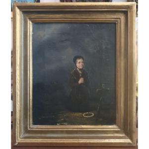 Oil On Canvas, Girl Praying In The Cemetery, French School, Circa 1850–1865