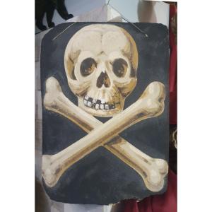 A Panel Painted With A Skull Motif In The Memento Mori Tradition, Late 19th/early 20th Century