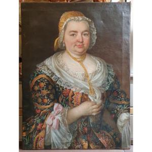 Portrait Of A Bourgeois Woman In A Richly Embroidered Costume, Dated 1759 