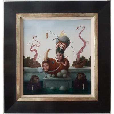 Surrealist Oil On Panel By Hans Kanters