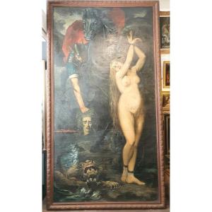 Framed Oil On Canvas Representing Perseus Delivering Andromeda, By Charles Camarroque