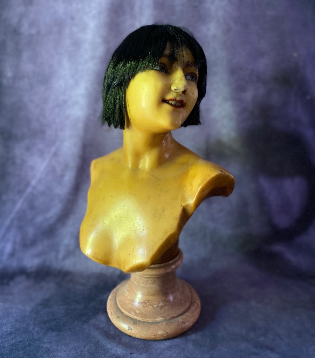 BUSTO IN CERA PER EPOSIZIONE PARRUCCHE , LINGERIE E BIJOUX - FRANCIA INIZI 1900 - -photo-2