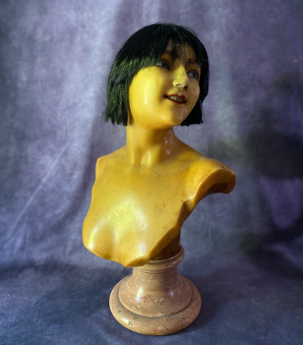 BUSTO IN CERA PER EPOSIZIONE PARRUCCHE , LINGERIE E BIJOUX - FRANCIA INIZI 1900 - -photo-4