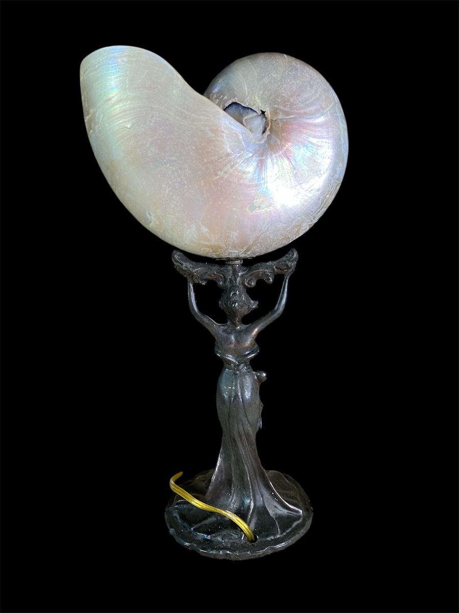 Lampada da tavolo Art Nouveau con conchiglia nautilo -photo-2