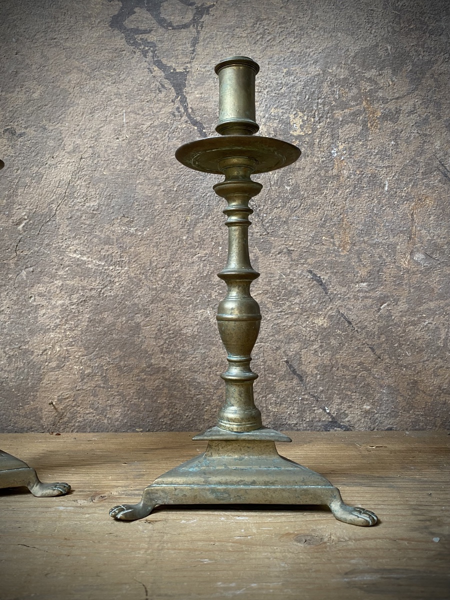 Coppia di candelabri barocci in ottone - Italia centrale XVII secolo-photo-4