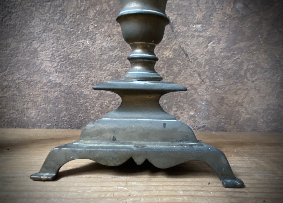 Coppia di grandi candelabri barocchi in ottone - Italia centrale XVII secolo-photo-4