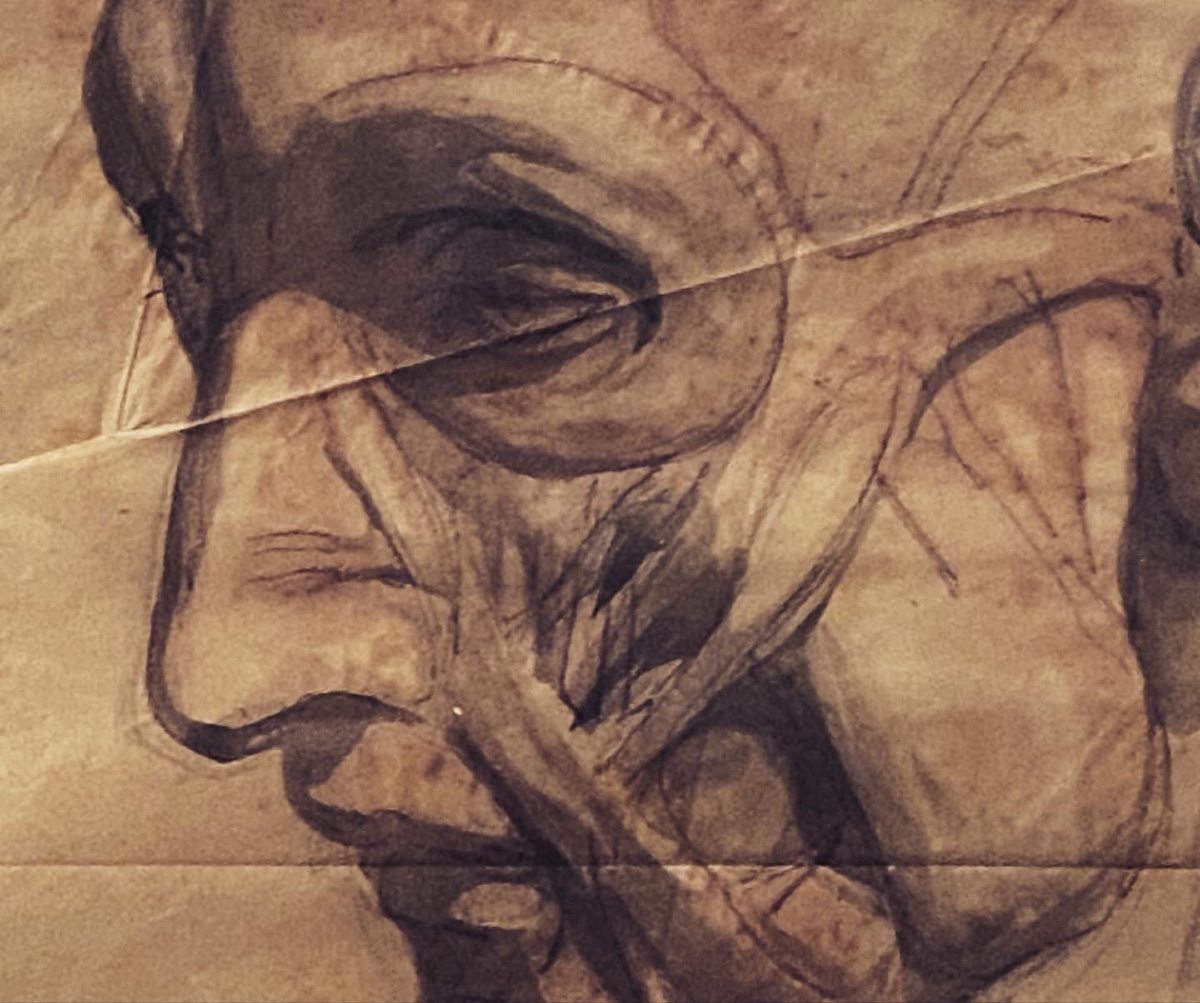 MODELLO ANATOMICO TESTA DI SCORTICATO . DISEGNO A SANGUIGNA ACCADEMIA D'ARTE -photo-4